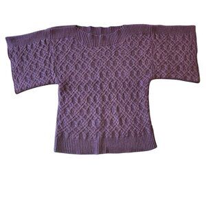 A.N.A. (A New Approach) Cable Knit Short Sleeve Sweater Purple Wide Sleeve Large